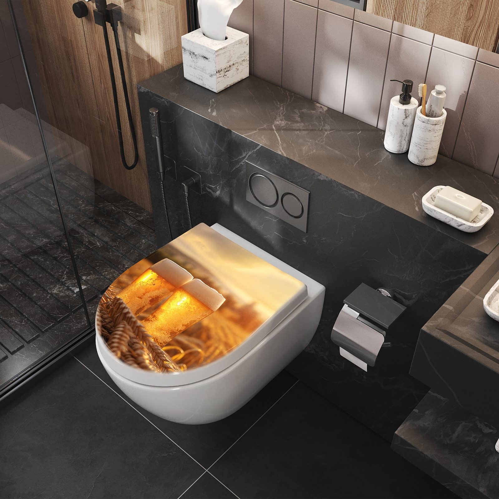 WC-Sitz mit Absenkautomatik Sonnenuntergangsbecher