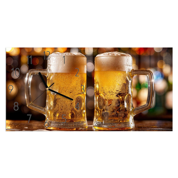 Wanduhr Zwei Bierkrüge aus Glas – Querformat 60 × 30 cm mit Ziffernblatt Elegant