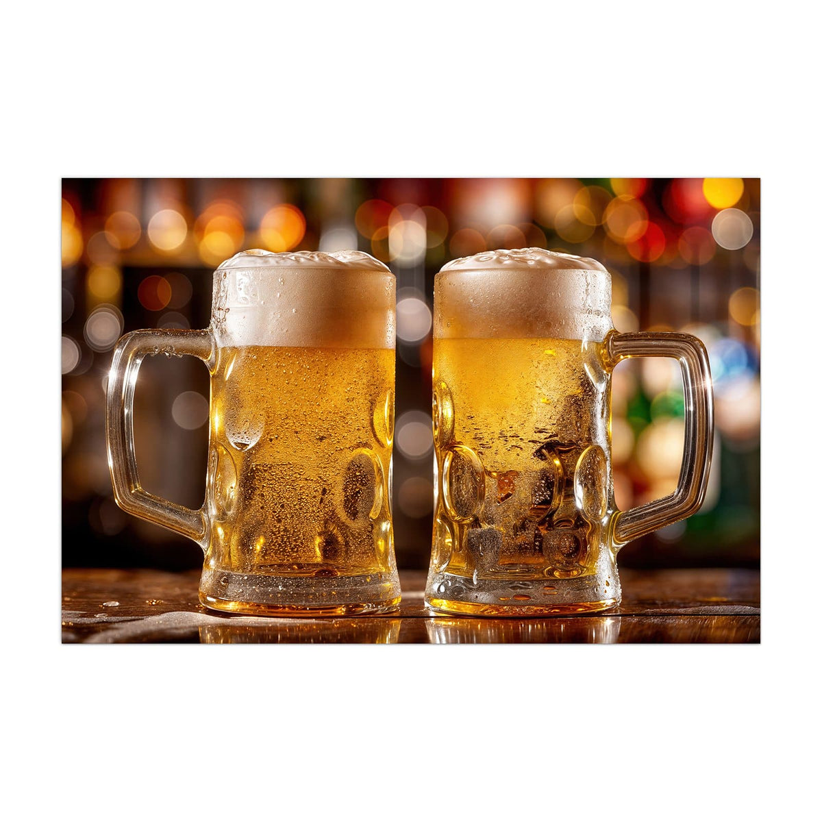 Küchenrückwand aus Glas Zwei Bierkrüge im Hochformat, Motiv bildfüllend von vorn