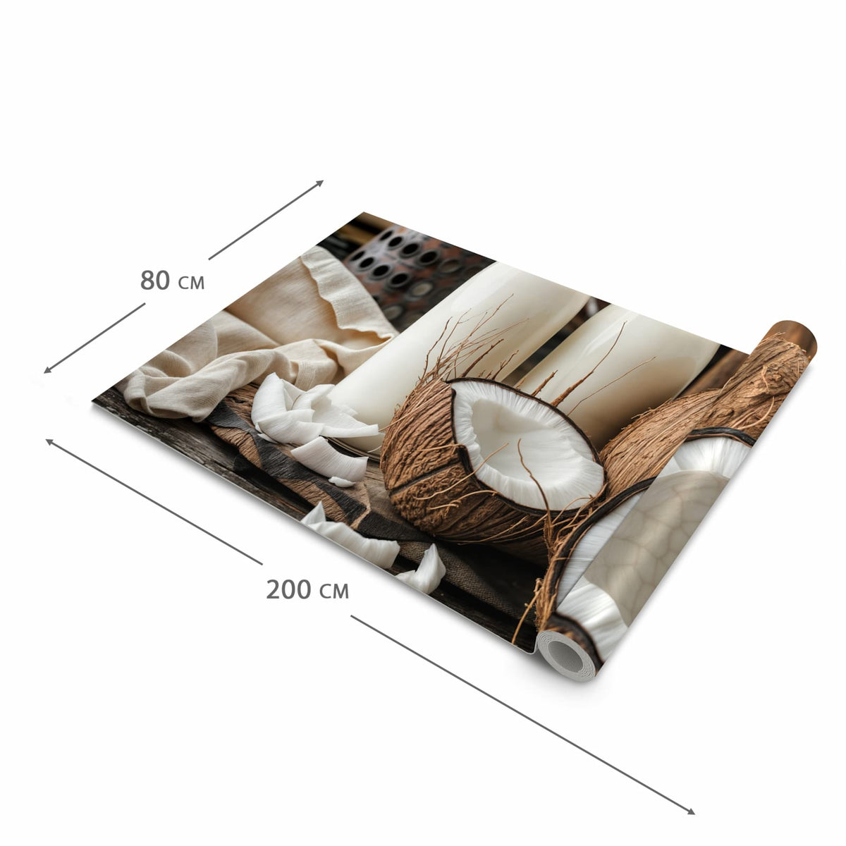 Rutschfester Küchenteppich mit Motiv Kokosnusslmahlzeit in der Grösse 80x280 cm