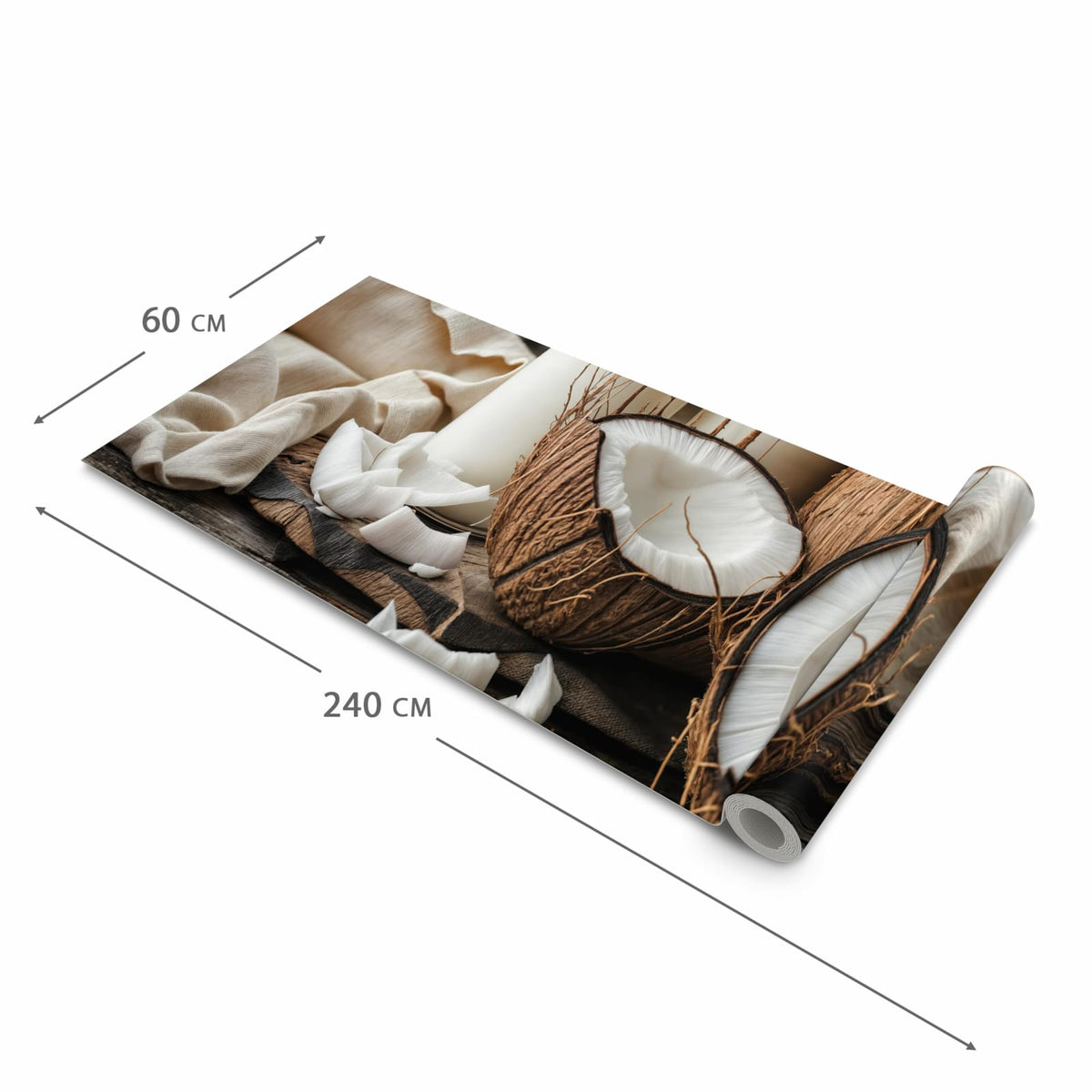 Hygienischer abwaschbarer Küchenteppich mit Motiv Kokosnusslmahlzeit in der Grösse 80x280 cm