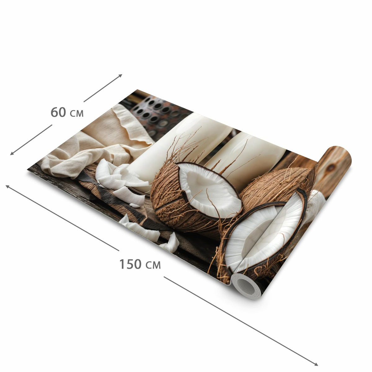 Pflegeleichter moderner Küchenläufer mit Motiv Kokosnusslmahlzeit in der Grösse 80x280 cm