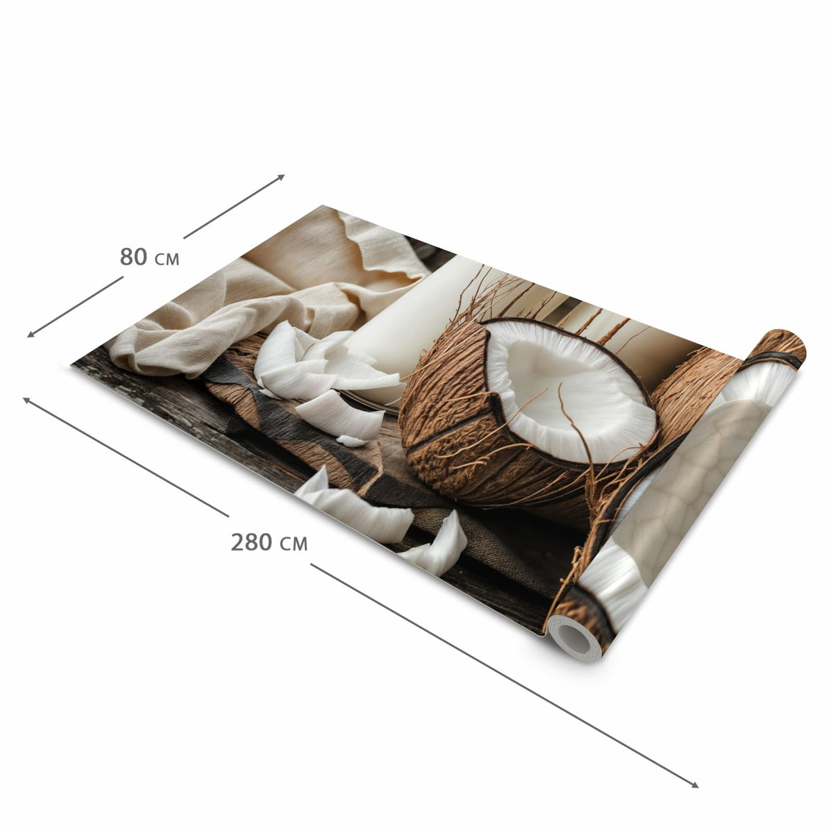Bodenschonender Küchenteppich mit Motiv Kokosnusslmahlzeit in der Grösse 80x280 cm