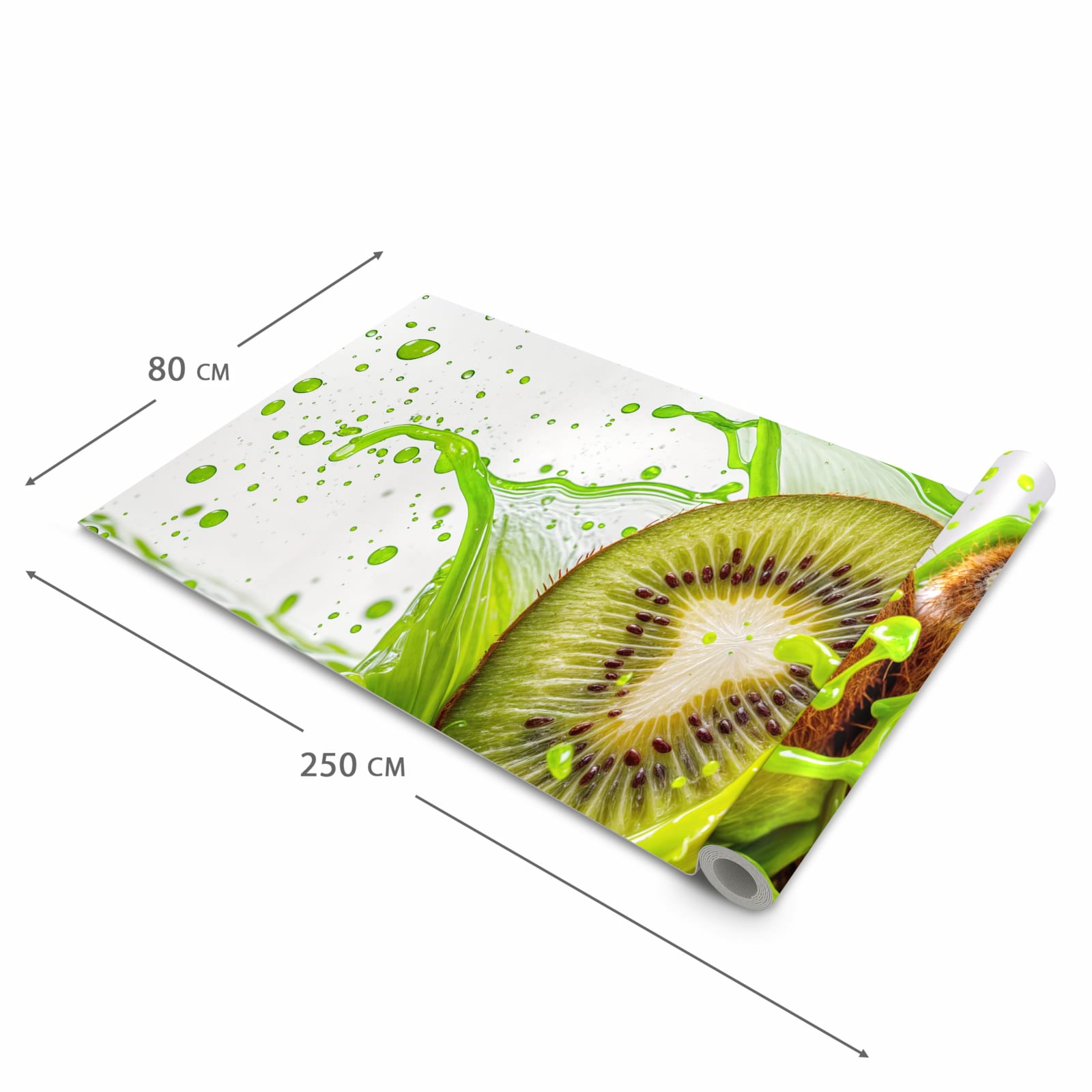 Geruchsneutraler rutschfester Küchenläufer mit Motiv Kiwi Spritzer in der Grösse 80x280 cm
