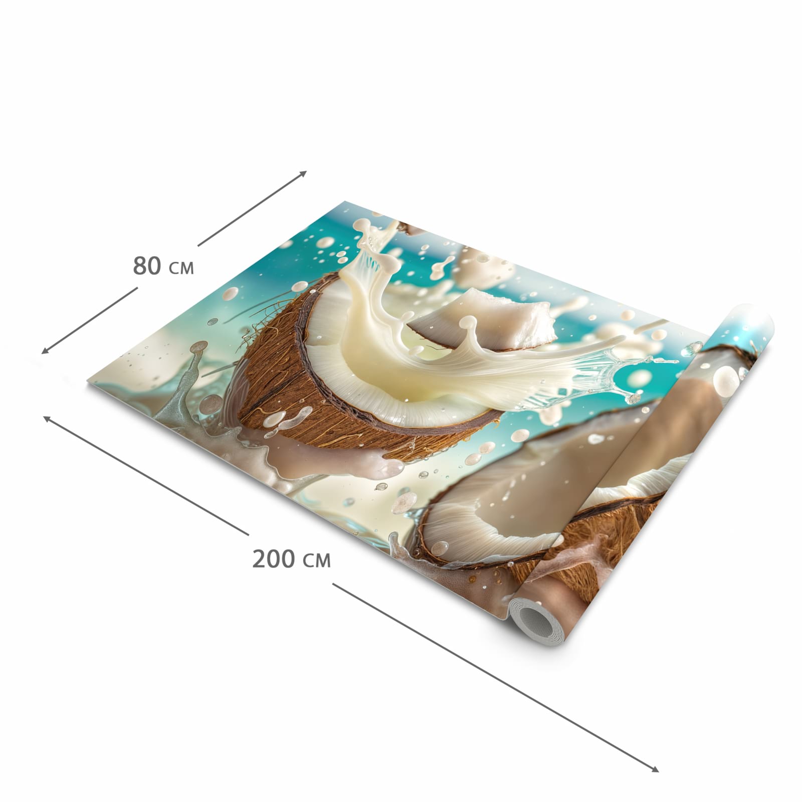 Bodenschonender waschbarer Küchenteppich mit Motiv Kokosnuss Splash in der Grösse 80x250 cm