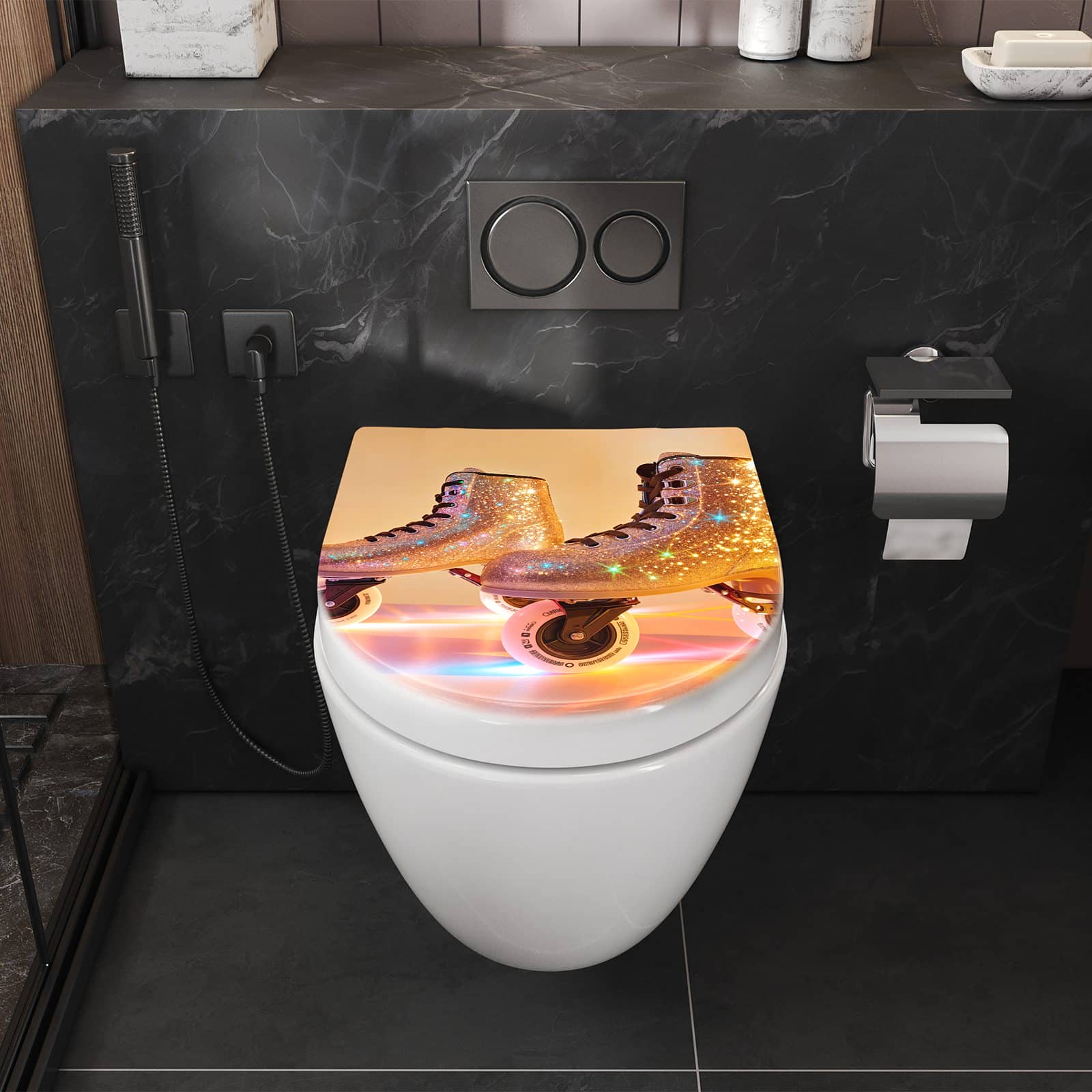 WC-Sitz mit Absenkautomatik Glitzer Rollschuhe