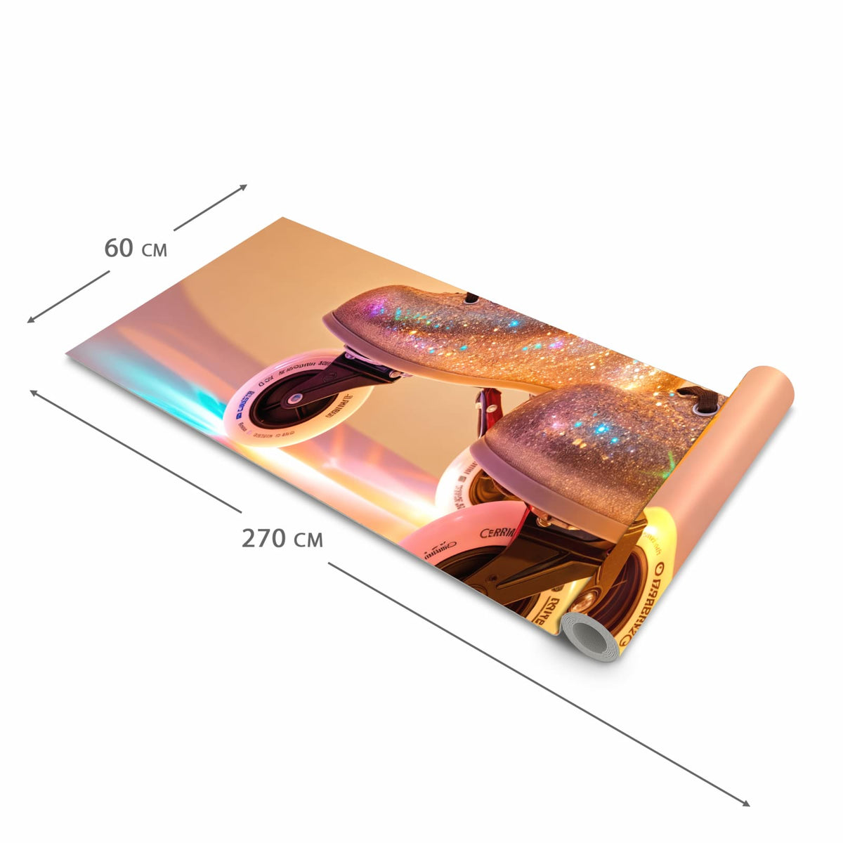 Fleckenresistenter Küchenläufer mit Motiv Glitzer Rollschuhe in der Grösse 80x250 cm