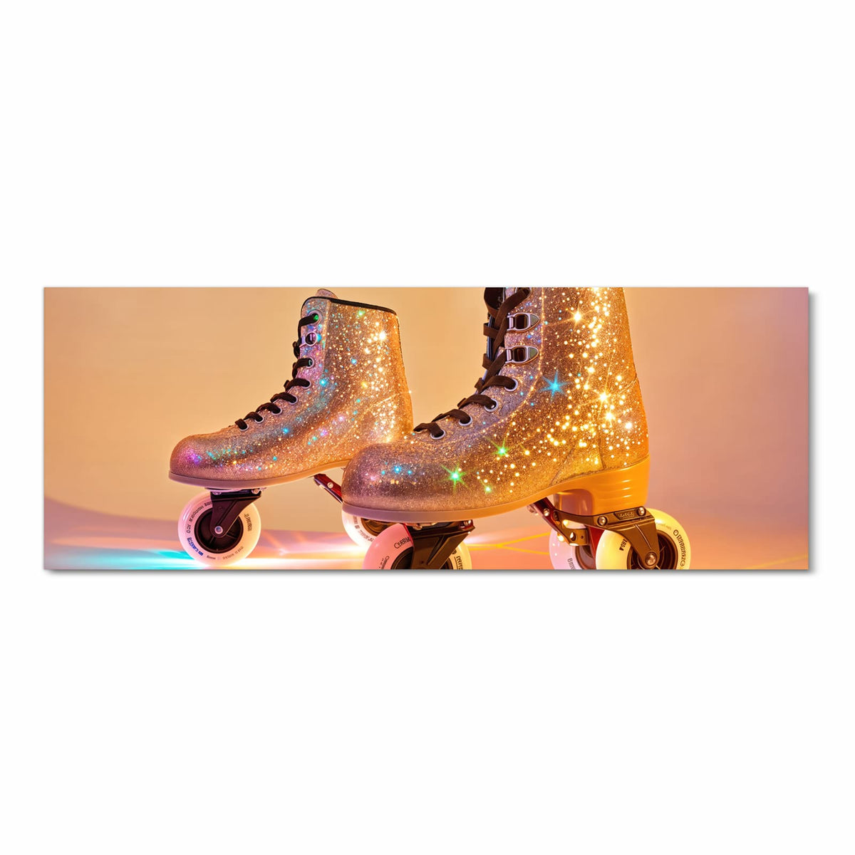 Langlebiger waschbarer Küchenläufer mit Motiv Glitzer Rollschuhe in Frontansicht