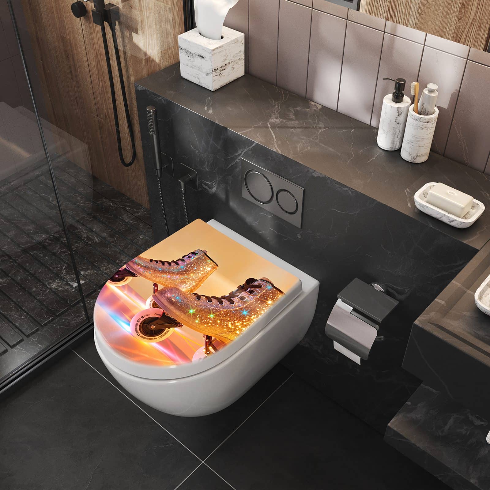 WC-Sitz mit Absenkautomatik Glitzer Rollschuhe