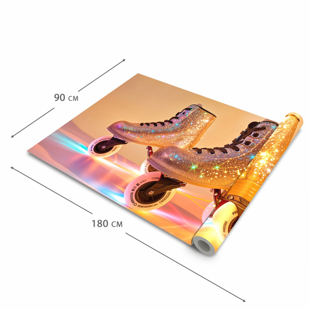 Rutschhemmender dünner Teppich mit Motiv Glitzer Rollschuhe in der Grösse 80x250 cm