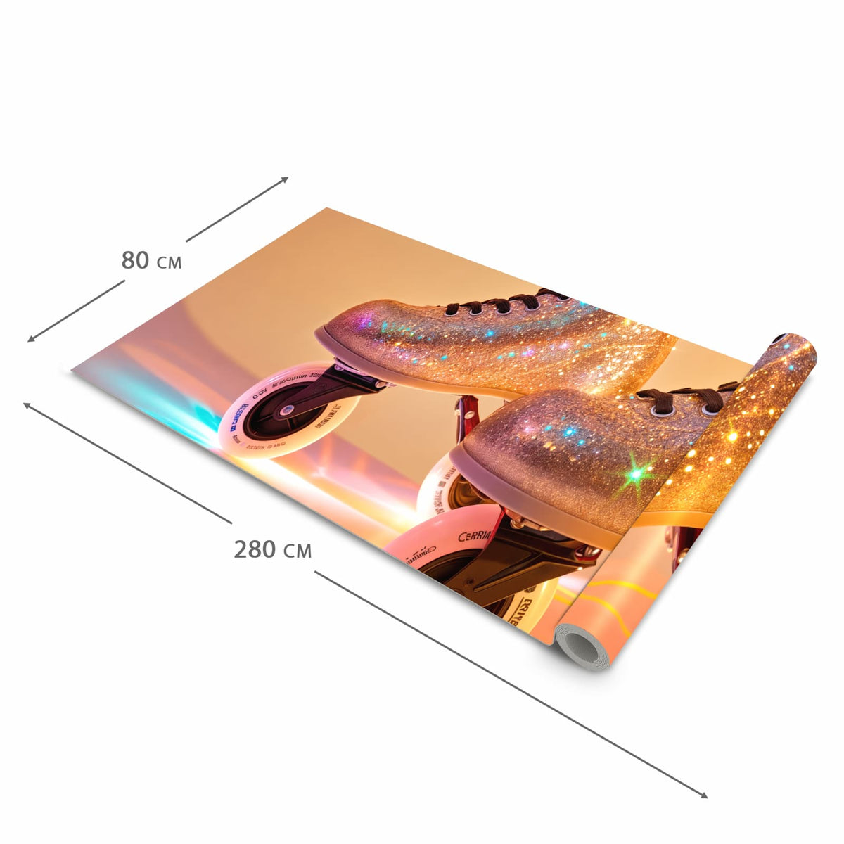 Pflegeleichter Läufer Eingangsbereich mit Motiv Glitzer Rollschuhe in der Größe 80x250 cm