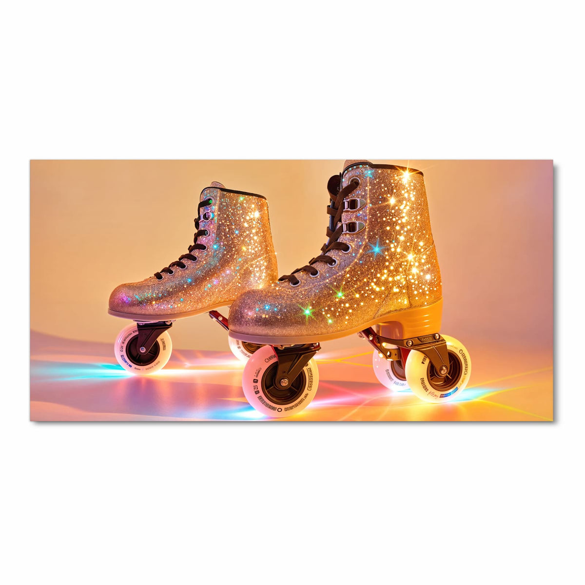 Zeitsparender Küchenteppich mit Motiv Glitzer Rollschuhe in Frontansicht für die Küche