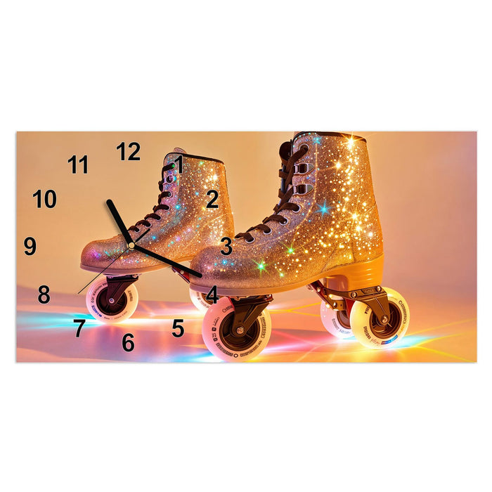 Wanduhr Glitzer Rollschuhe aus Glas – Querformat 60 × 30 cm mit Ziffernblatt Modern