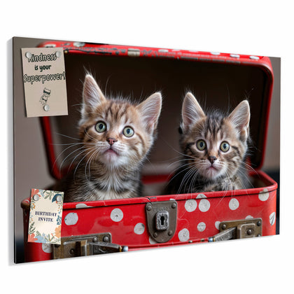 Metall Magnettafel mit dem Motiv Katzen im Koffer