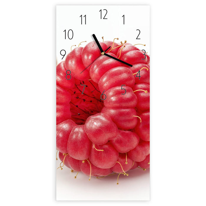 Wanduhr Himbeerenblatt aus Glas – Hochformat 30 × 60 cm mit Ziffernblatt Elegant