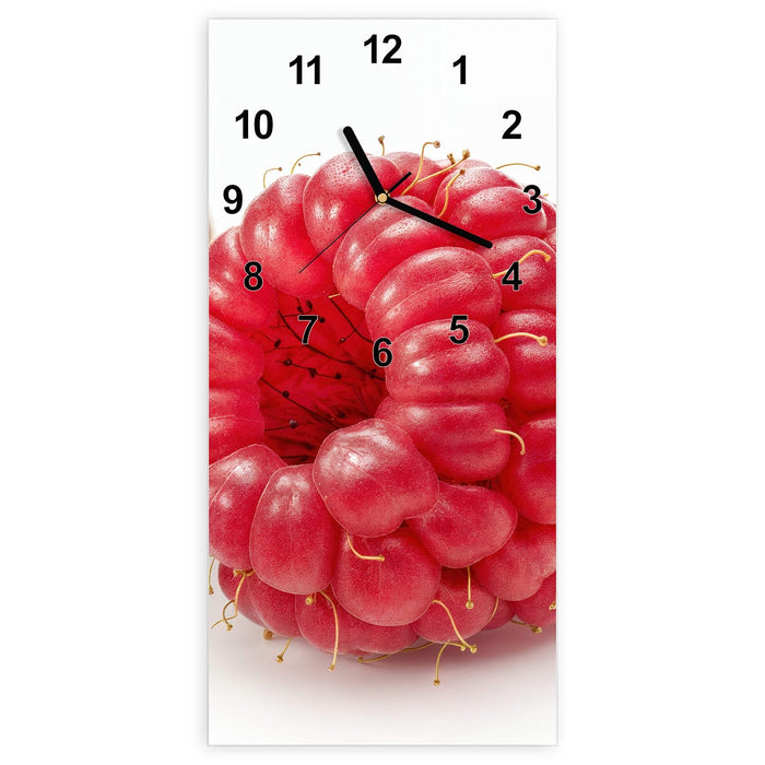 Wanduhr Himbeerenblatt aus Glas – Hochformat 30 × 60 cm mit Ziffernblatt Modern