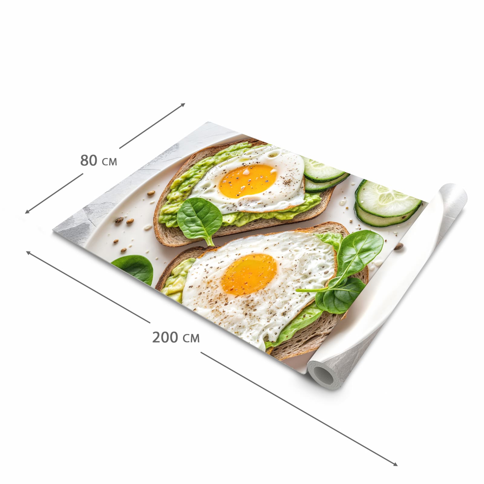 Formstabiler rutschfester Küchenteppich mit Motiv Brot und Avocado in der Grösse 80x200 cm
