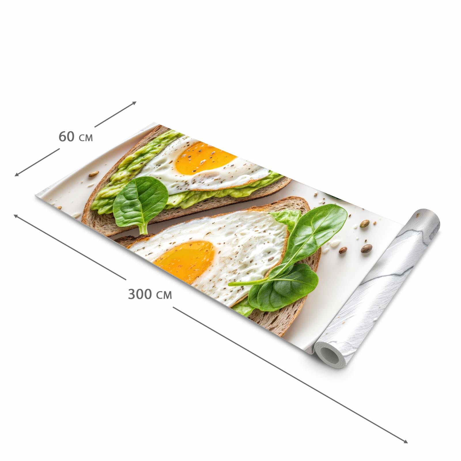 Bodenschonender waschbarer Küchenteppich mit Motiv Brot und Avocado in der Grösse 80x200 cm