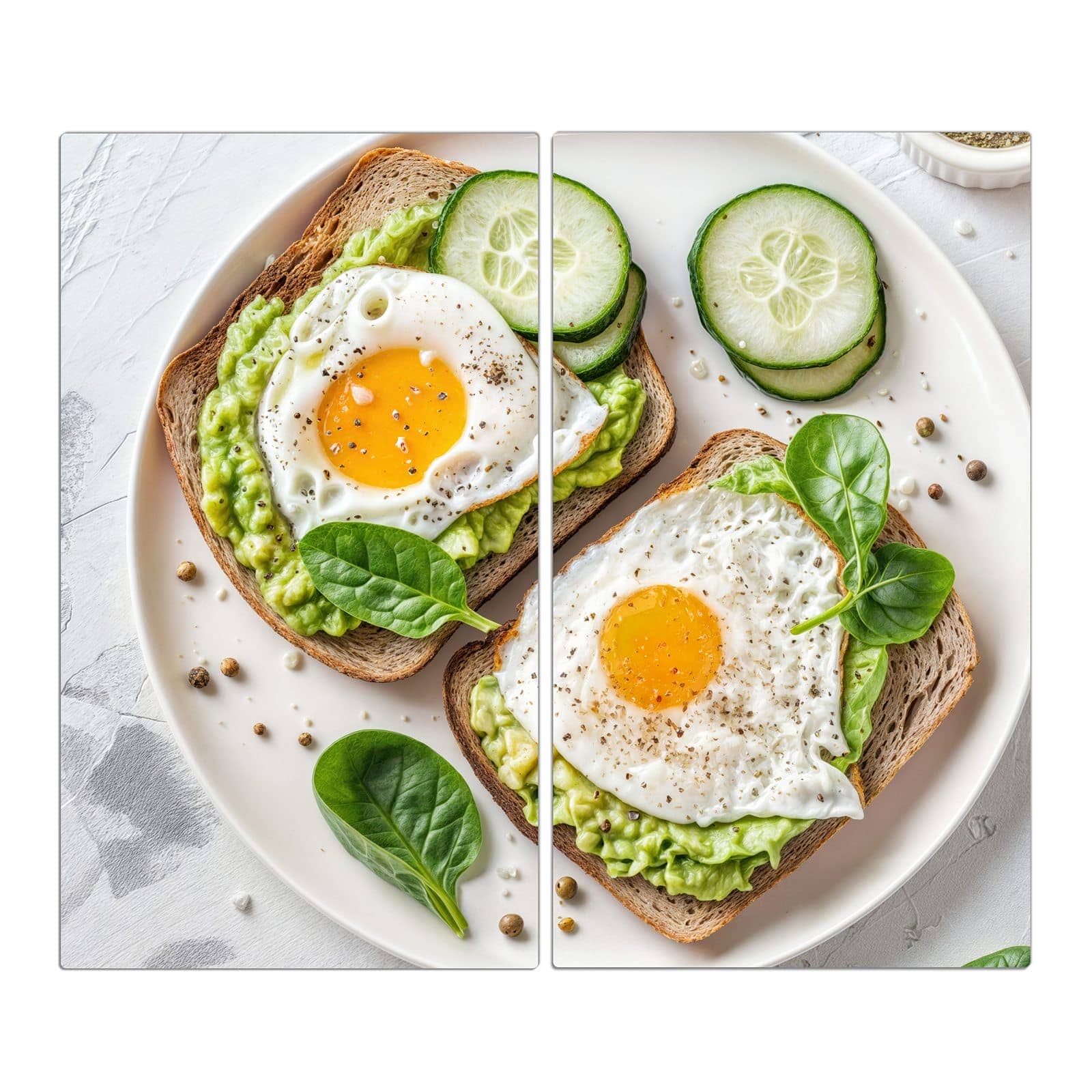 2-teilige Glasplatte Herd mit Brot und Avocado-Motiv in der Frontansicht #grösse_2-Teilig (60x52cm)