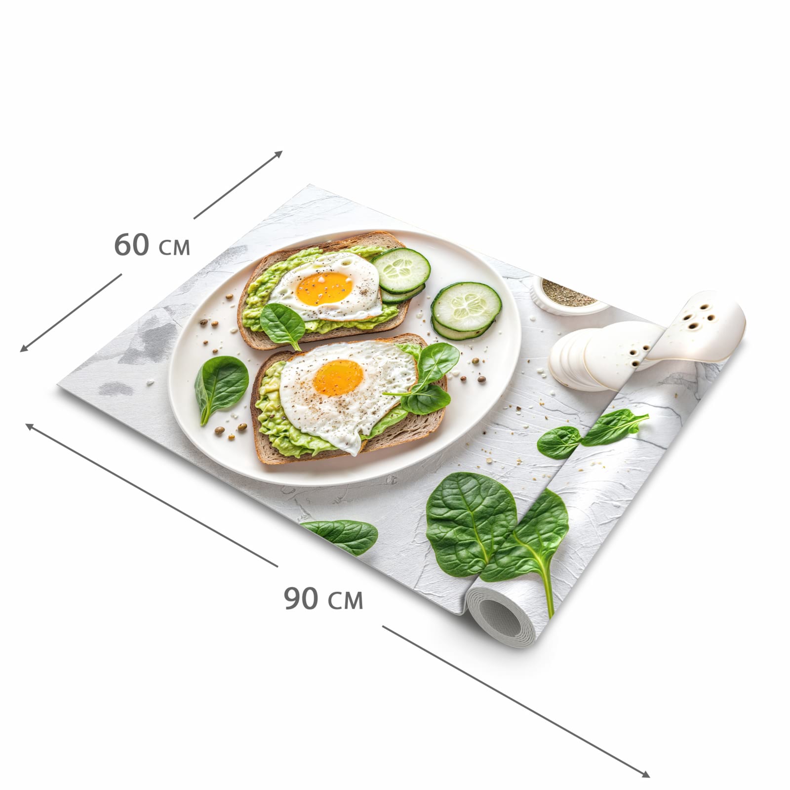 Farbbeständiger Küchenteppich mit Motiv Brot und Avocado in der Grösse 80x200 cm