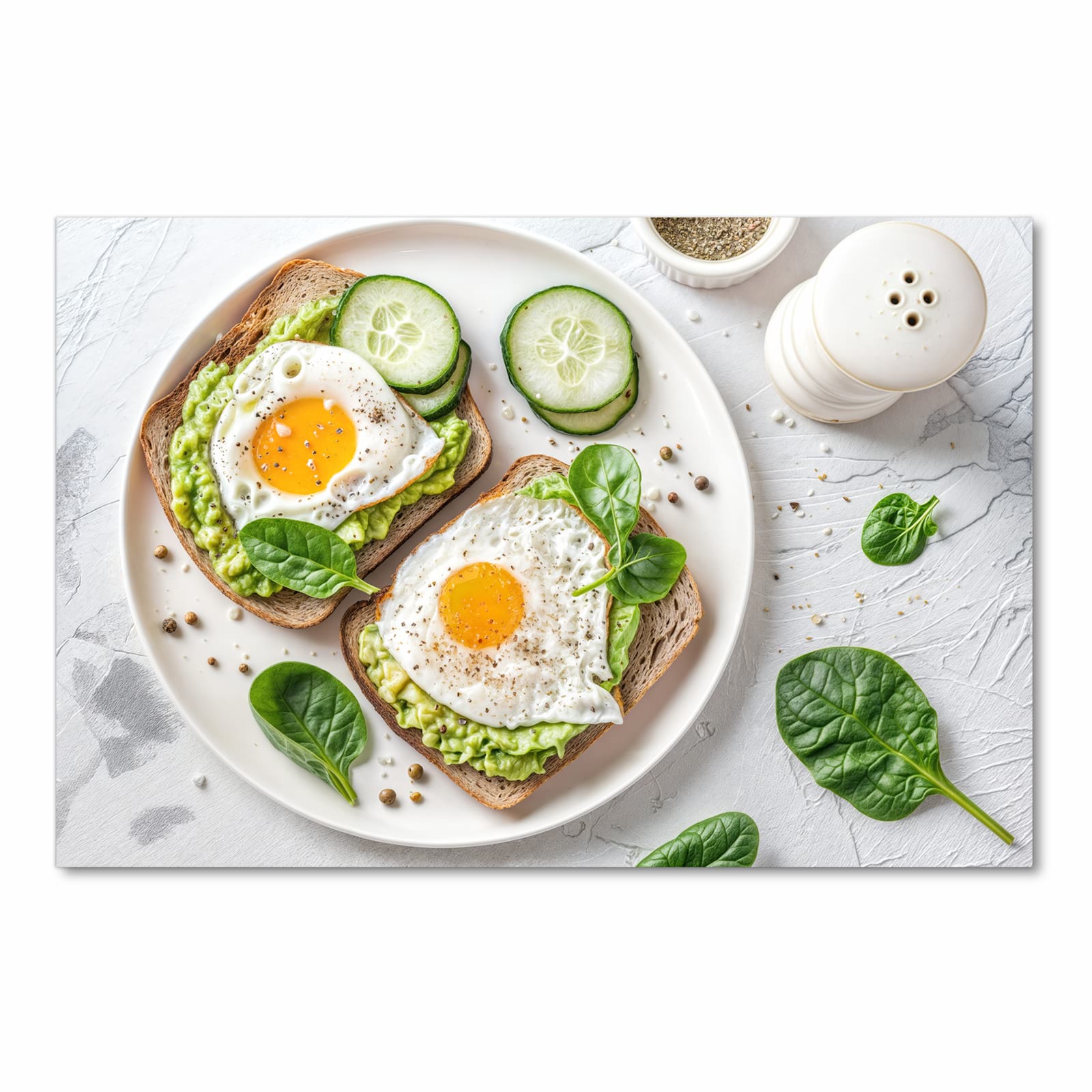 Geräuschdämpfender Küchenteppich mit Motiv Brot und Avocado in Frontansicht