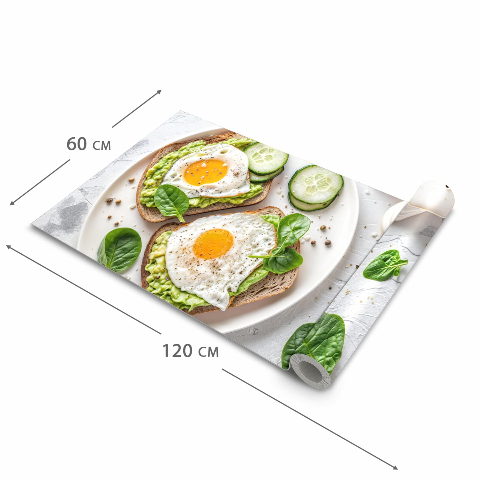 Langlebiger waschbarer Teppich mit Motiv Brot und Avocado in der Grösse 60x90 cm