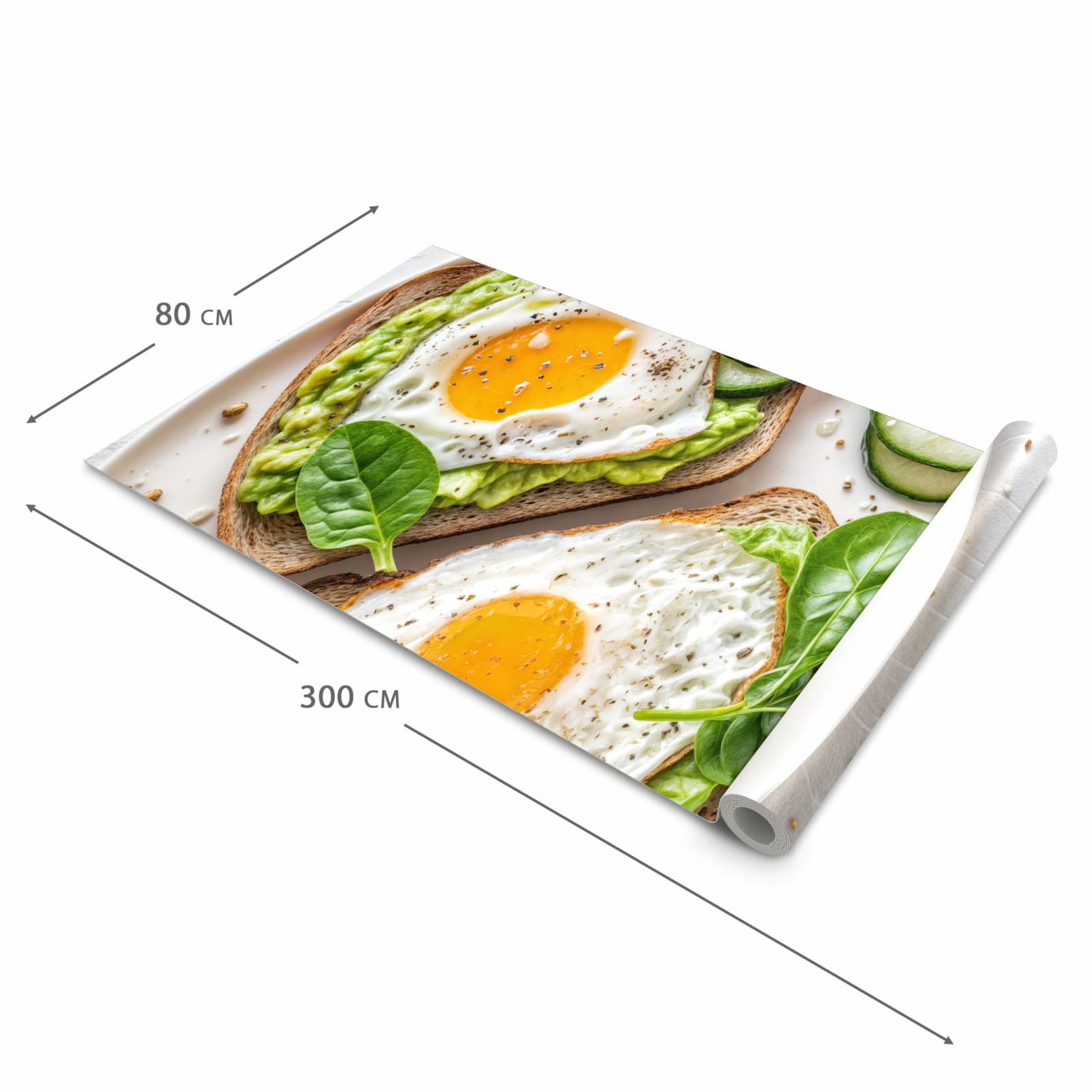 Geräuschdämpfender waschbarer Küchenteppich mit Motiv Brot und Avocado in der Größe 80x200 cm