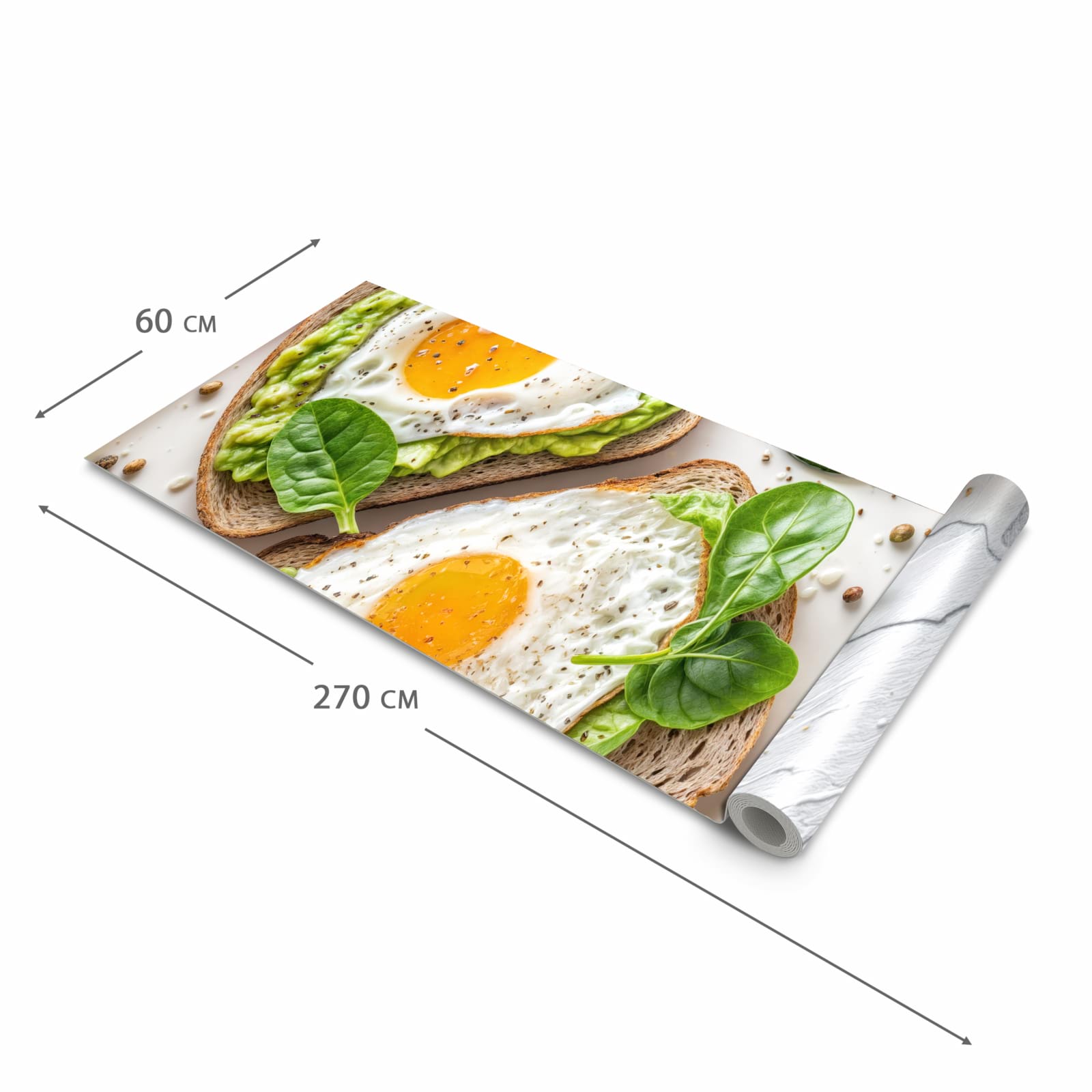 Küchenteppich mit Motiv Brot und Avocado in der Grösse 80x200 cm für Ordnung & Übersicht