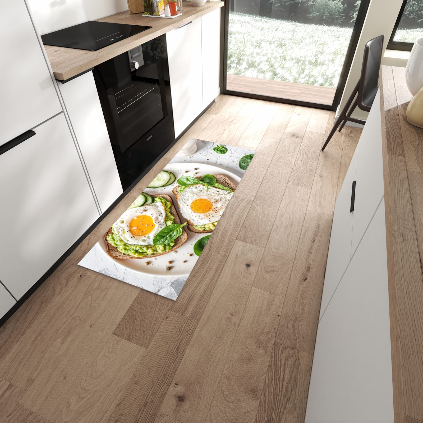 Küchenteppich mit Motiv Brot und Avocado für angenehme Haptik in moderner Küche #grösse_60 x 150 cm