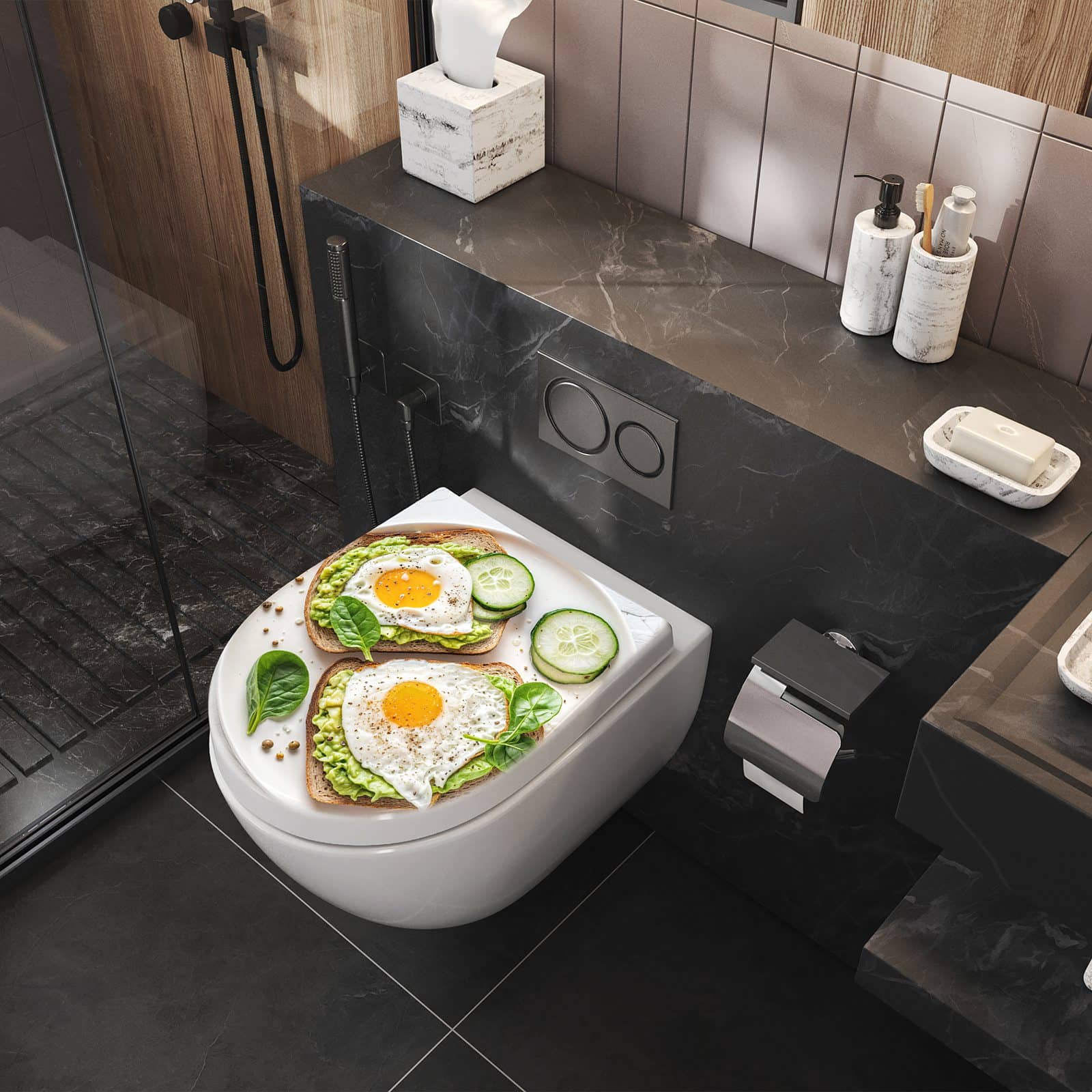 WC-Sitz mit Absenkautomatik Brot und Avocado