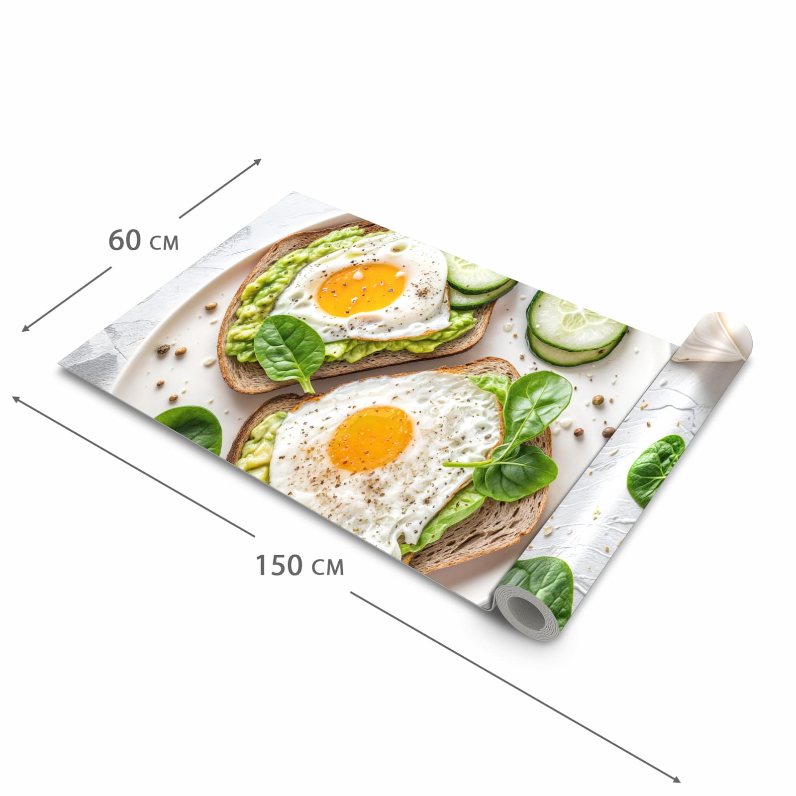 Rutschfester Küchenteppich mit Motiv Brot und Avocado in der Grösse 60x90 cm