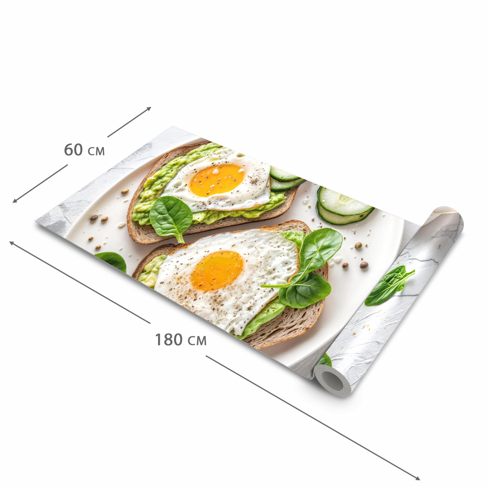 Feuchtigkeitsresistenter Bodenläufer mit Motiv Brot und Avocado in der Grösse 80x200 cm