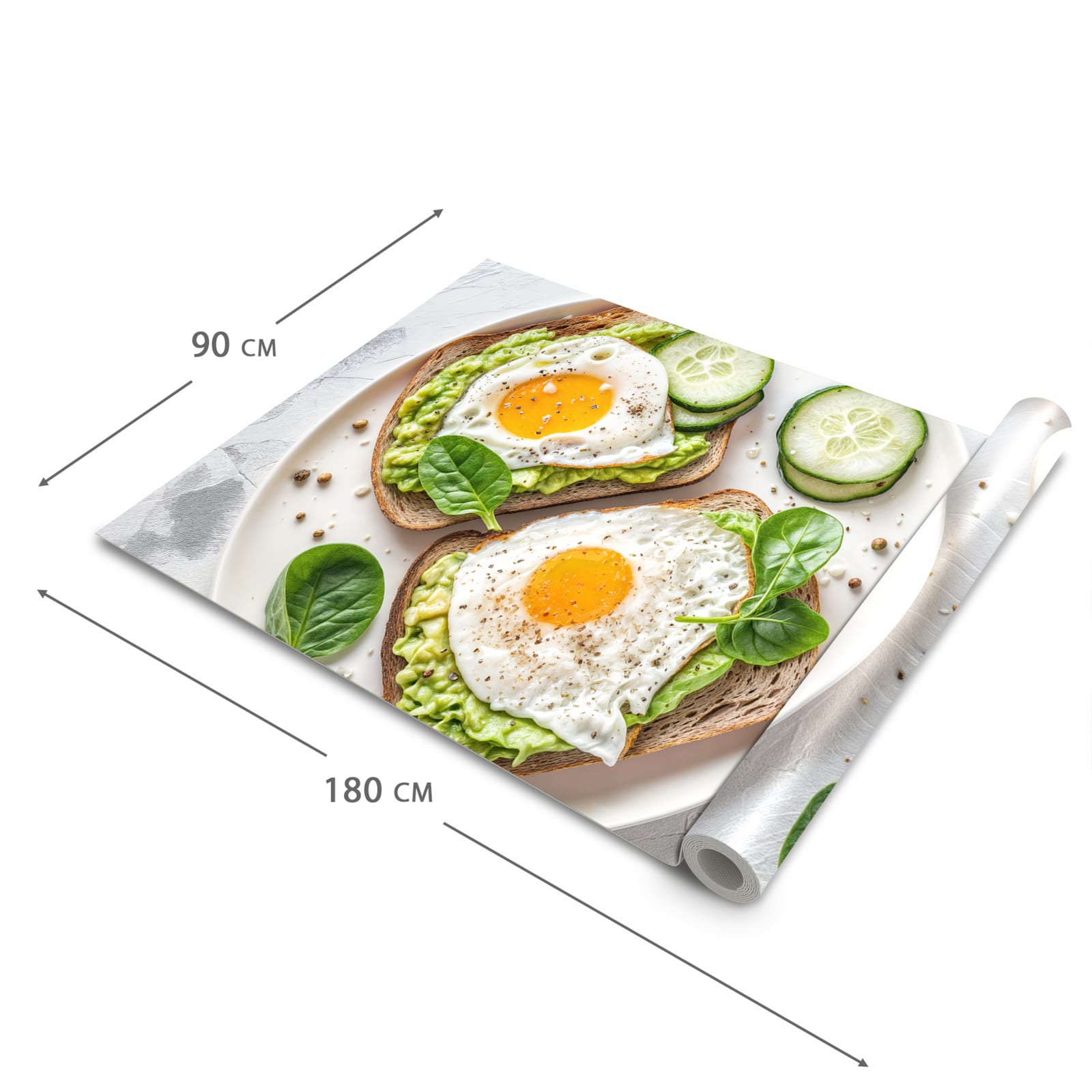 Abriebfester großer Küchenteppich mit Motiv Brot und Avocado in der Größe 80x200 cm