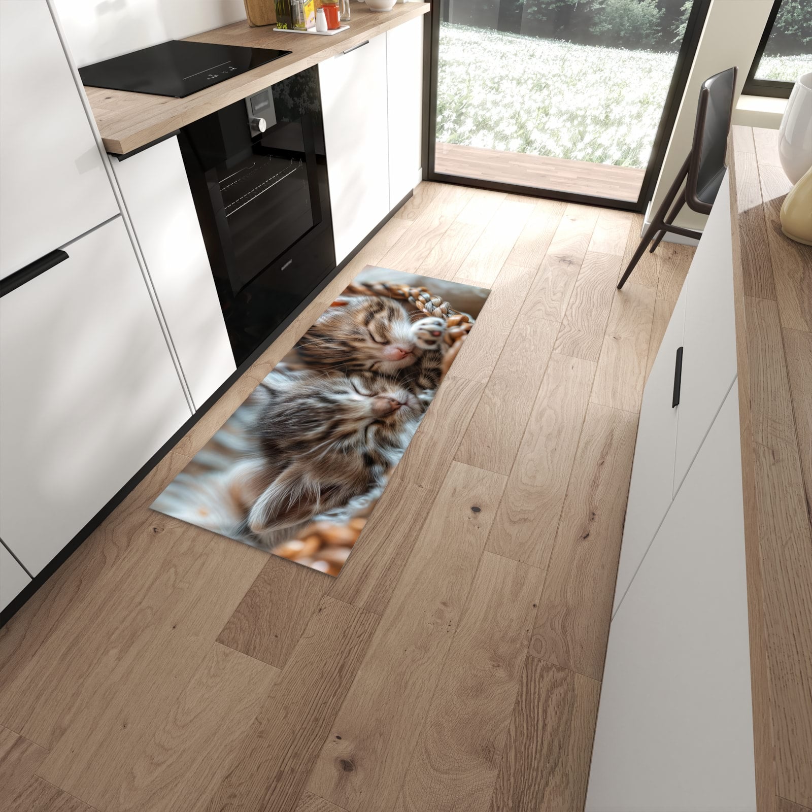 Abriebfester rutschfester Küchenteppich mit Motiv Kätzchen von Schlafende in moderner Küche #grösse_60 x 150 cm