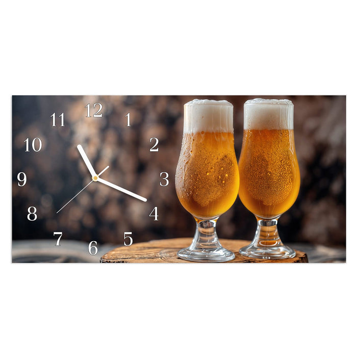 Wanduhr Bier auf Holz aus Glas – Querformat 60 × 30 cm mit Ziffernblatt Klassisch
