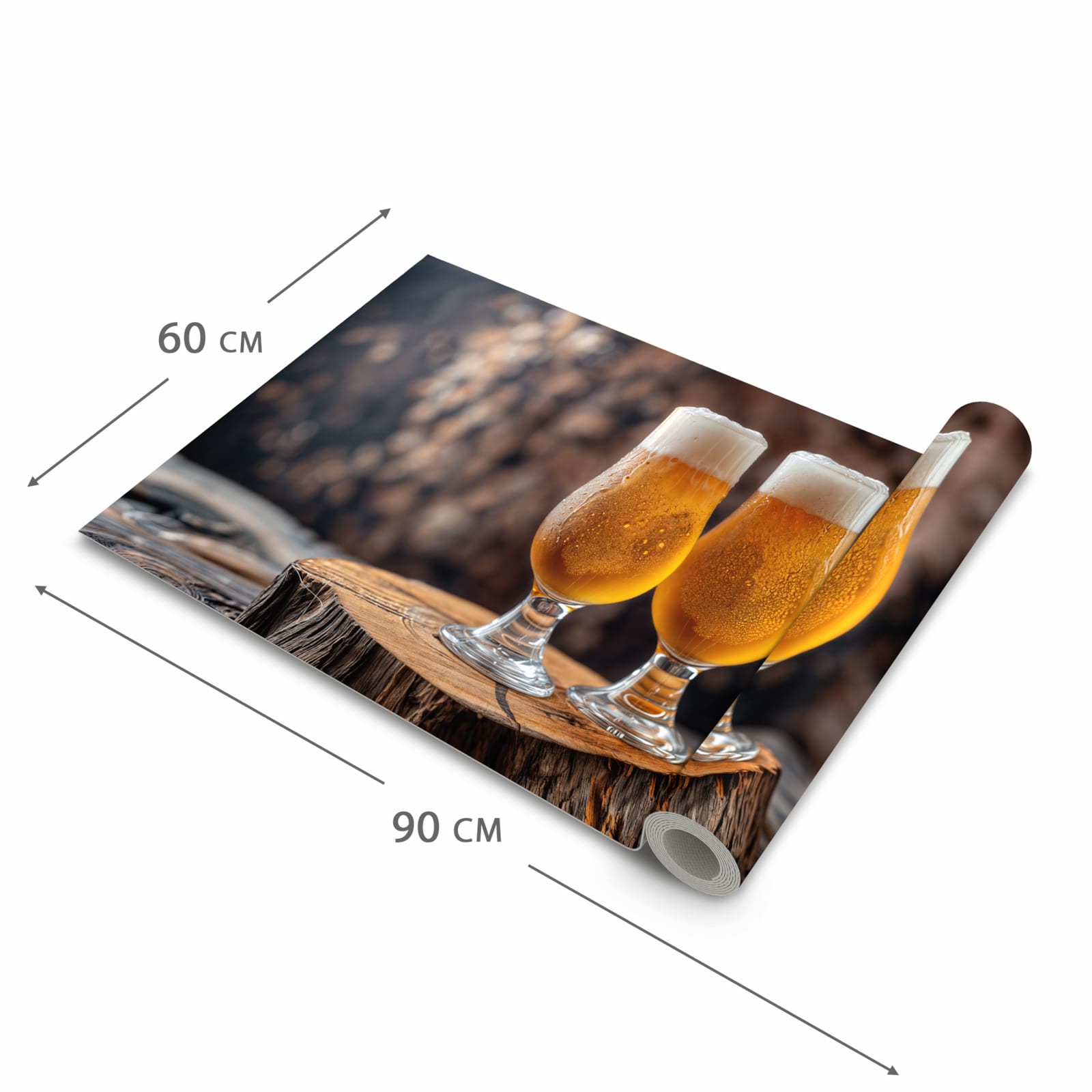 Küchenteppich mit Motiv Bier auf Holz in der Grösse 60x90 cm für sichere Aufbewahrung