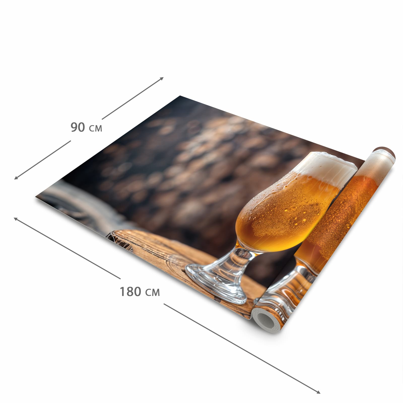 Komfortabler Küchenteppich mit Motiv Bier auf Holz in der Grösse 60x90 cm