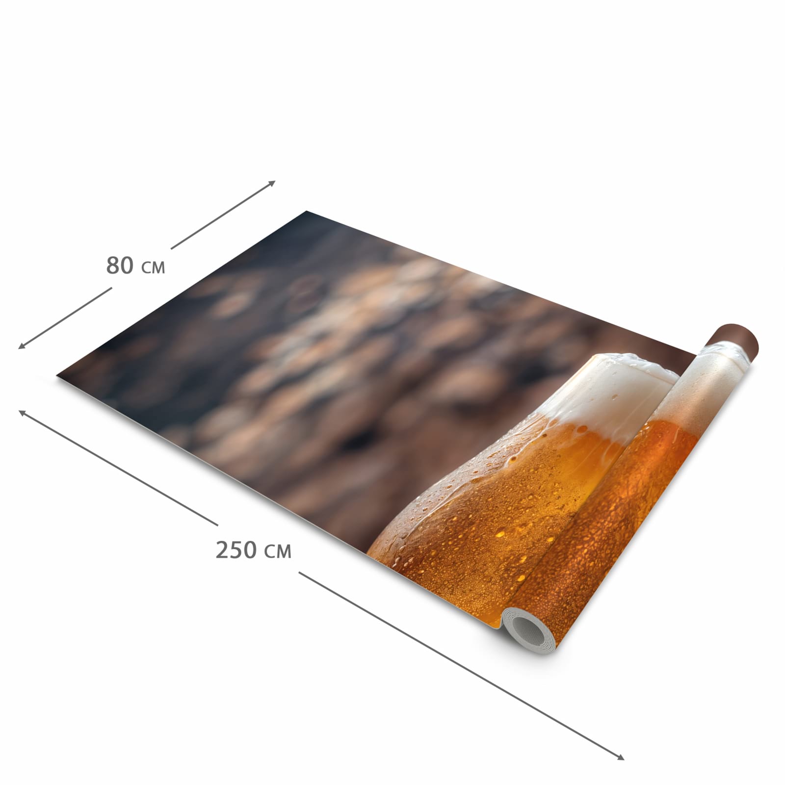 Geräuschdämpfender Läufer für die Küche mit Motiv Bier auf Holz in der Größe 60x90 cm