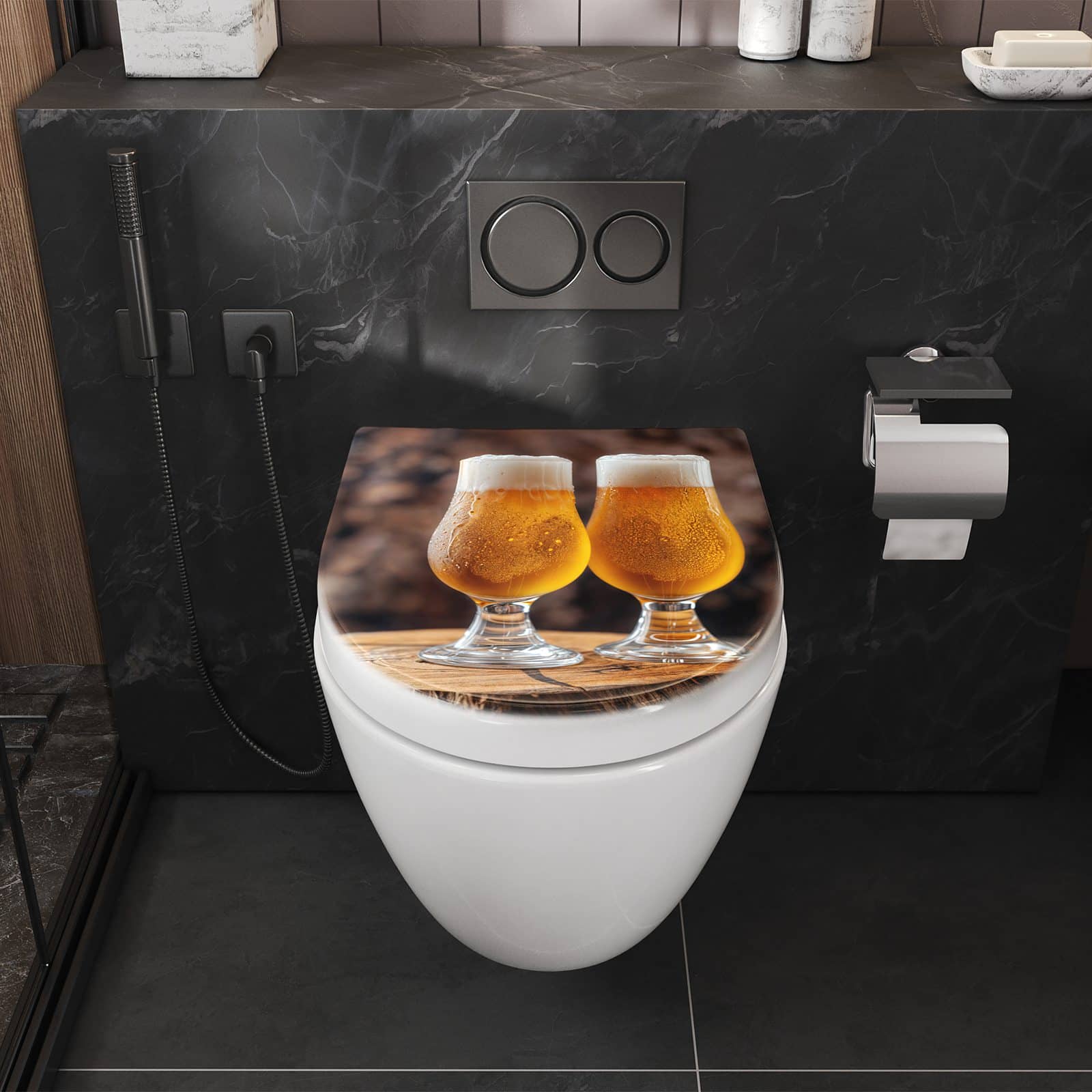 WC-Sitz mit Absenkautomatik Bier auf Holz