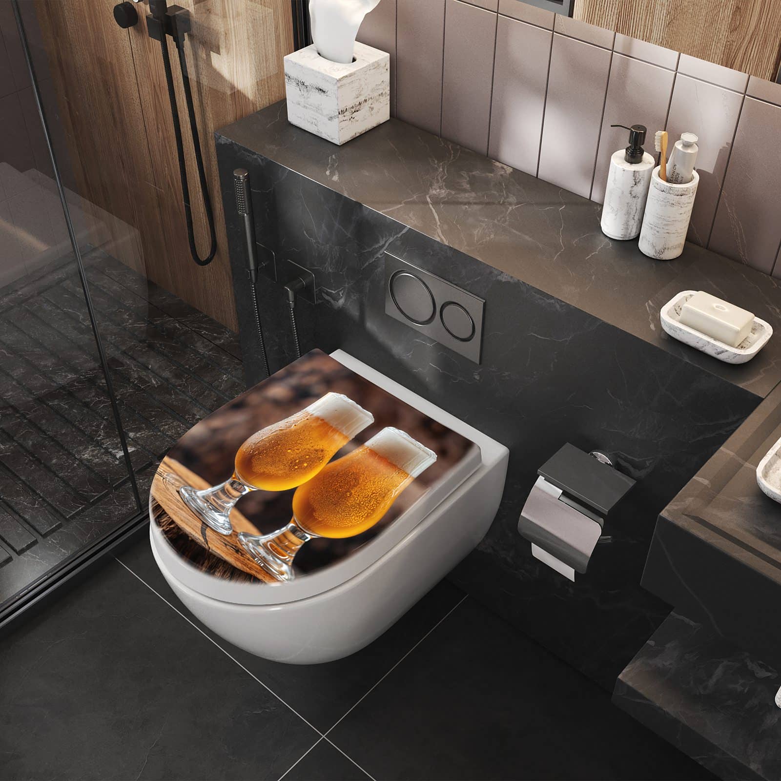 WC-Sitz mit Absenkautomatik Bier auf Holz