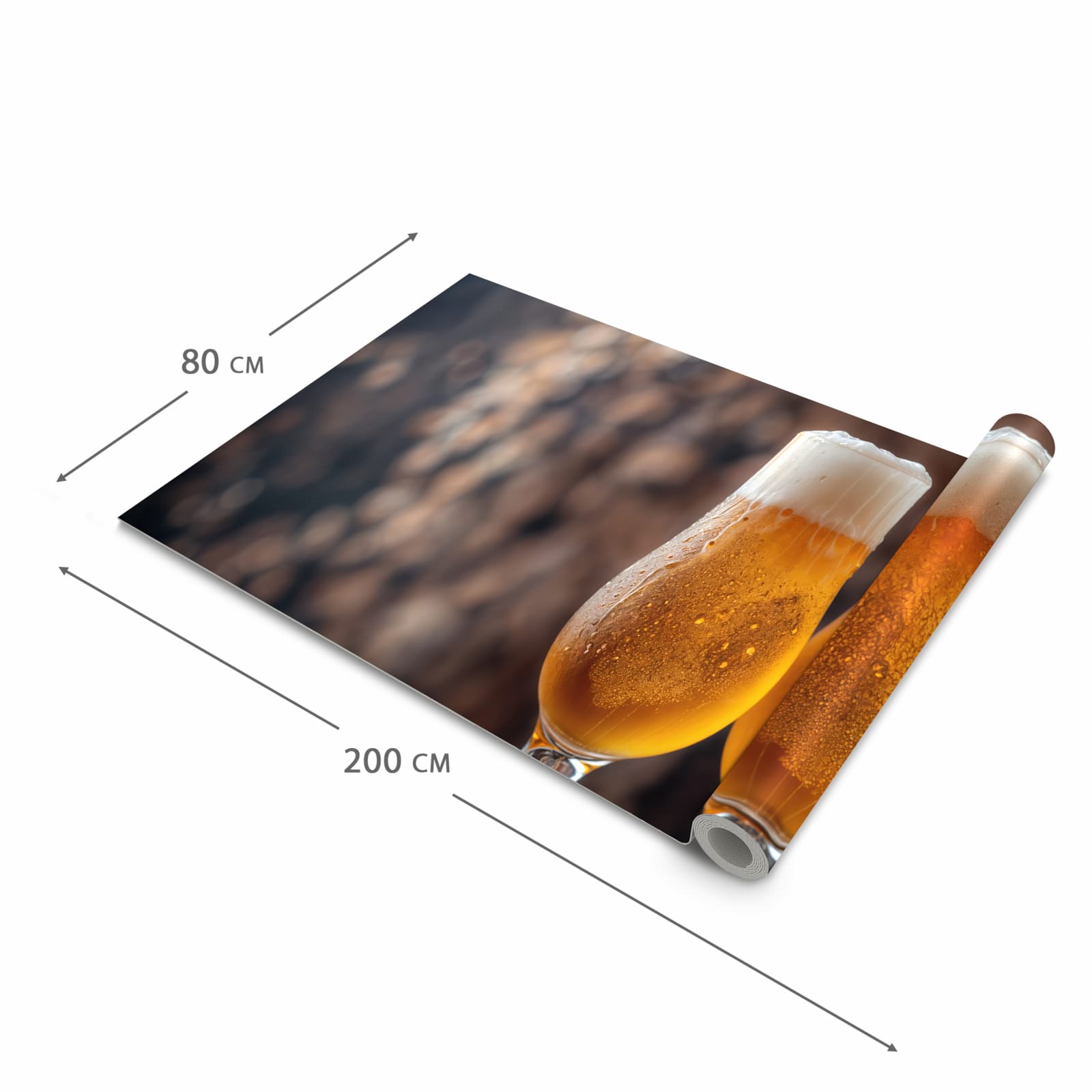 Zeitsparender Küchenteppich mit Motiv Bier auf Holz in der Grösse 60x90 cm