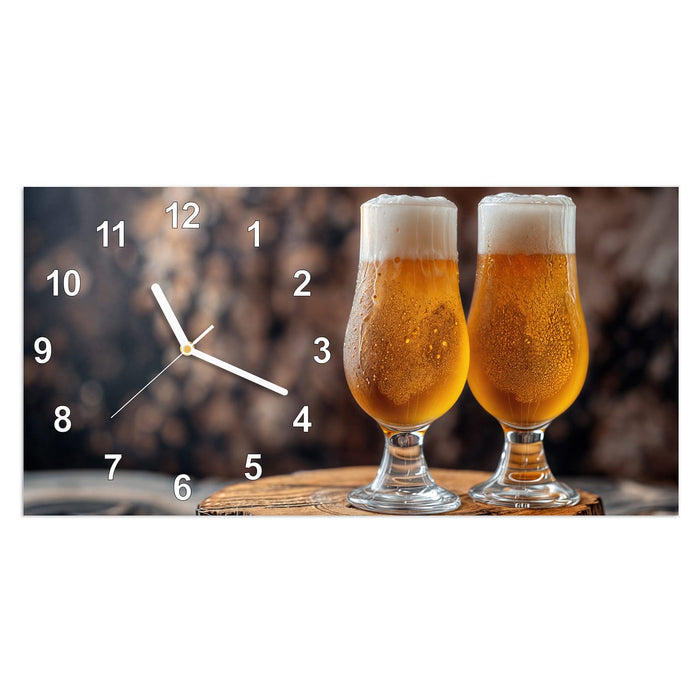 Wanduhr Bier auf Holz aus Glas – Querformat 60 × 30 cm mit Ziffernblatt Modern