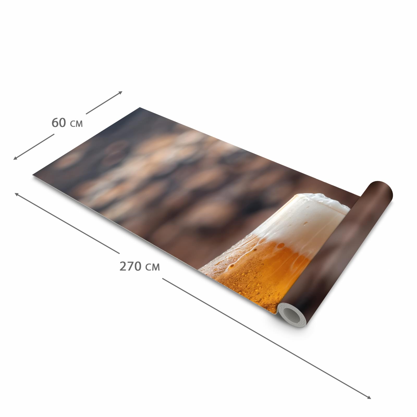 Farbbeständiger Teppich für die Küche mit Motiv Bier auf Holz in der Grösse 60x90 cm