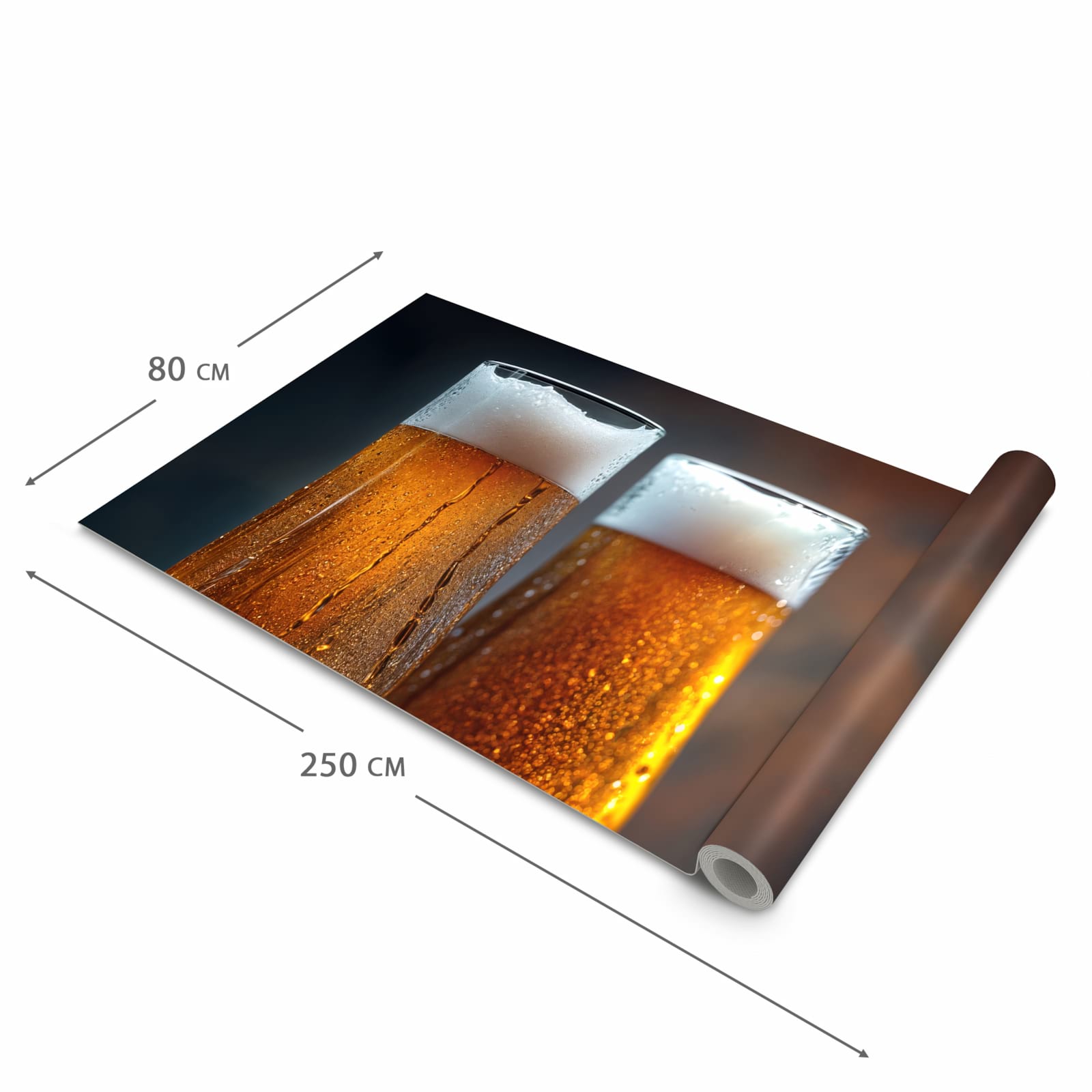Hygienischer Küchenläufer nach Maß mit Motiv Zwei Biergläser Holz in der Größe 60x300 cm