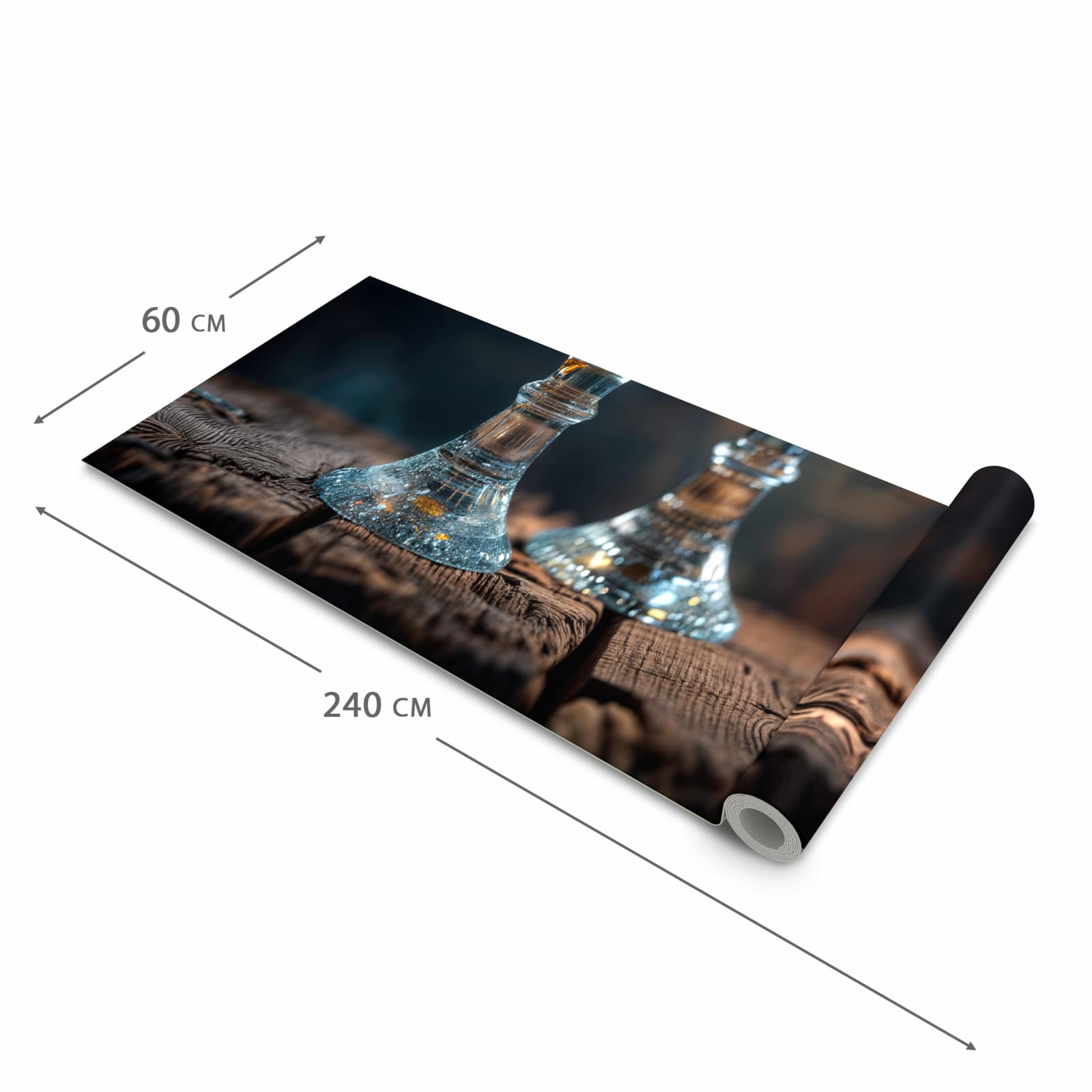 Pflegeleichter rutschfester Küchenläufer mit Motiv Zwei Biergläser Holz in der Grösse 60x300 cm