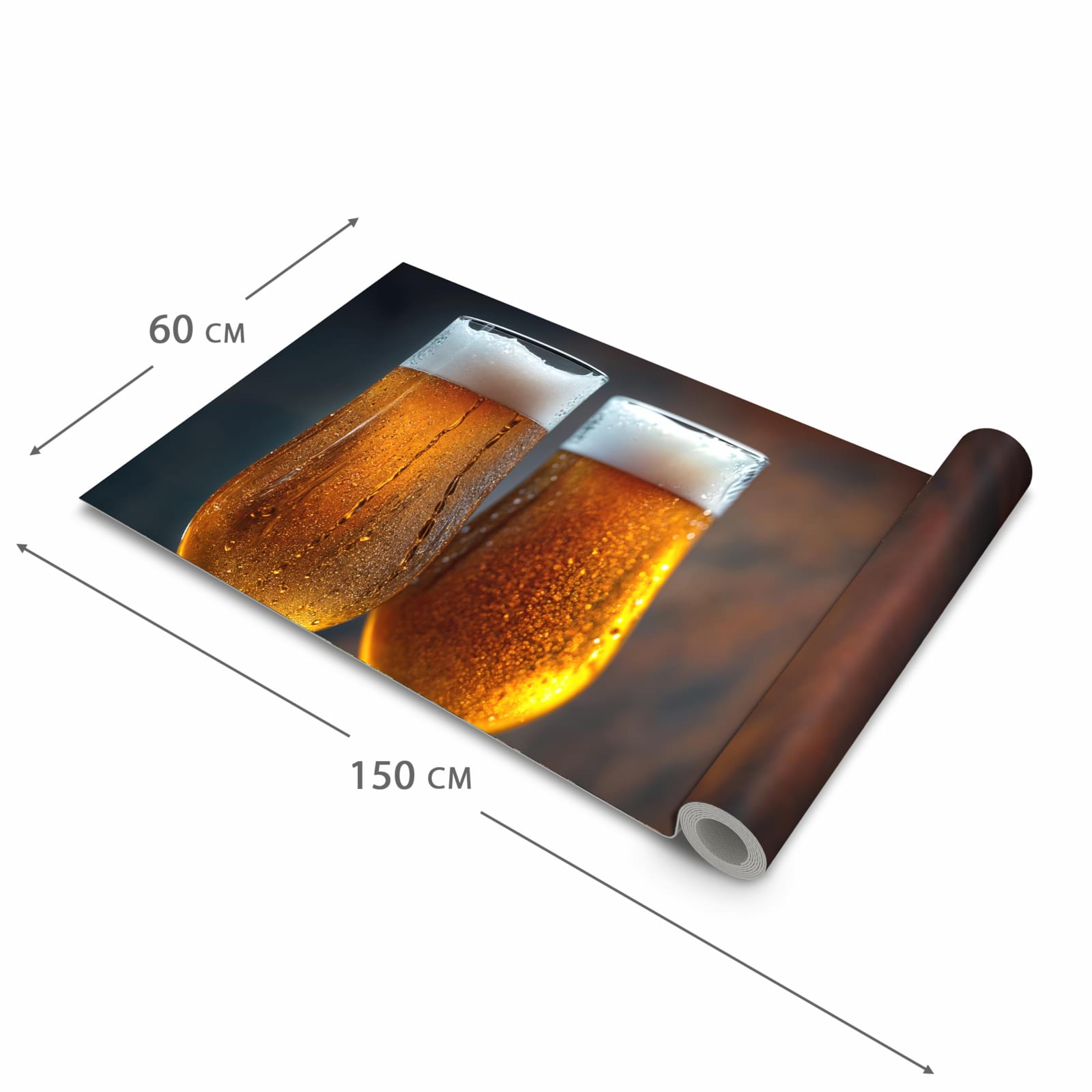 Langlebiger Küchenläufer mit Motiv Zwei Biergläser Holz in der Grösse 60x300 cm, waschbar