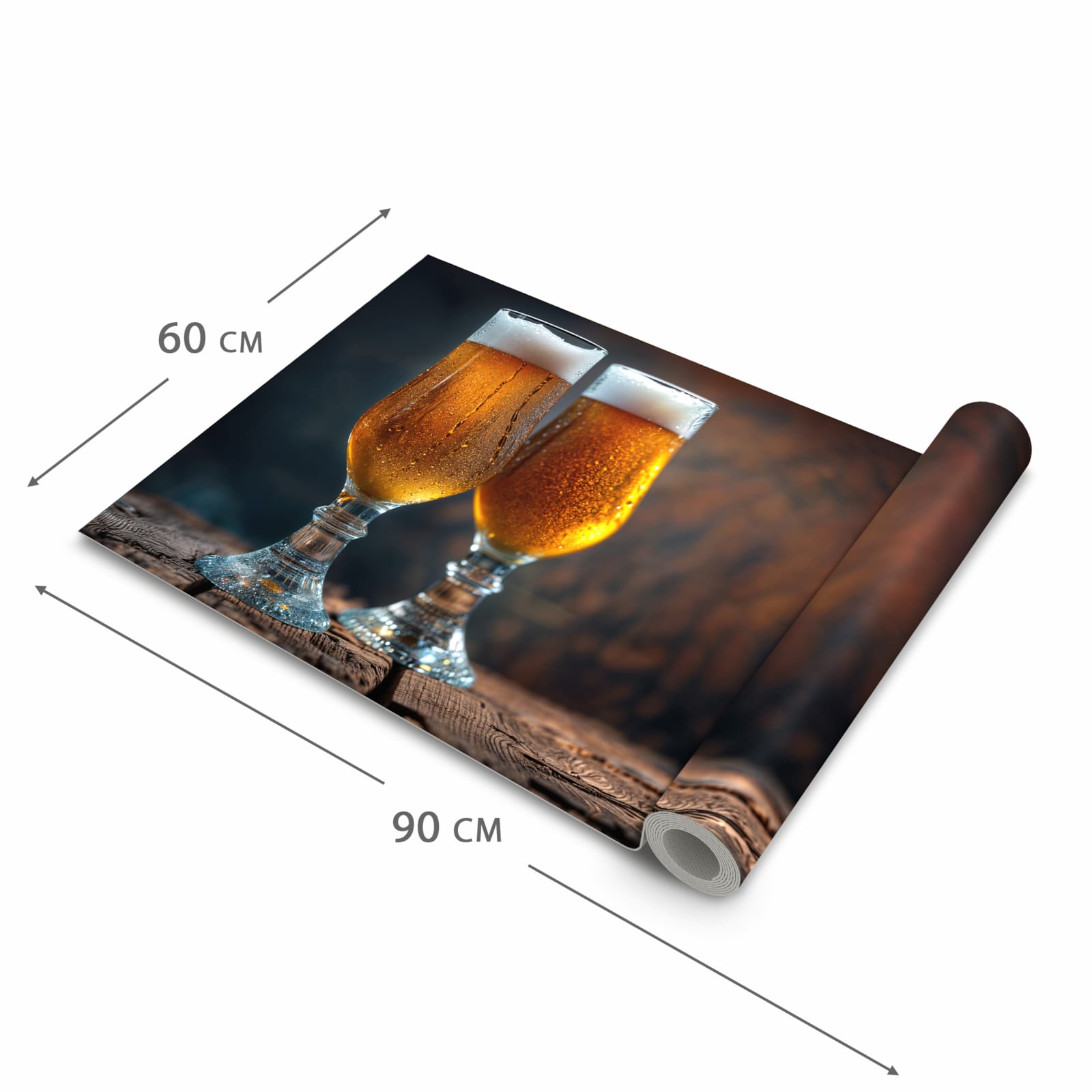 Rutschfester Küchenläufer mit Motiv Zwei Biergläser Holz in der Grösse 60x300 cm - einfach zu reinigen