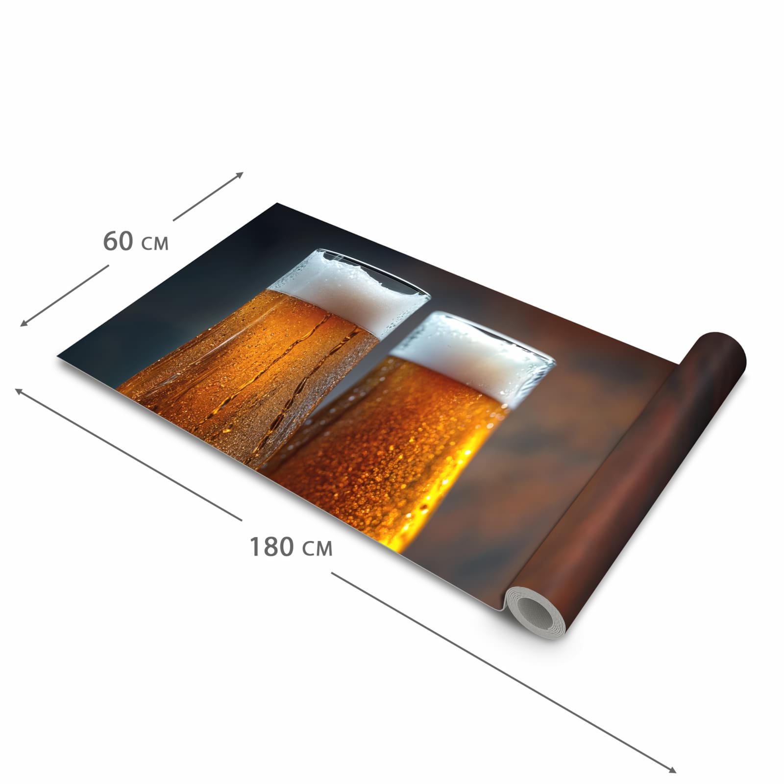 Flacher rutschfester Küchenläufer mit Motiv Zwei Biergläser Holz in der Grösse 60x300 cm