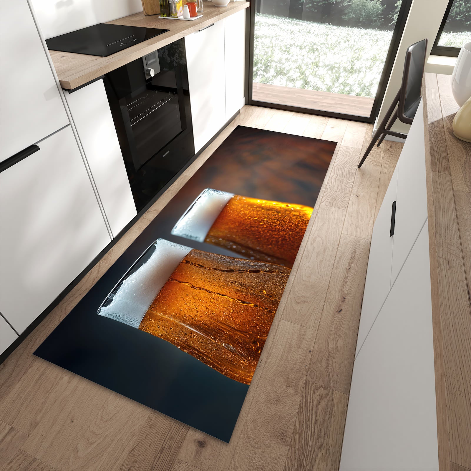 Küchenvorleger mit Motiv Zwei Biergläser Holz für angenehme Haptik in moderner Küche