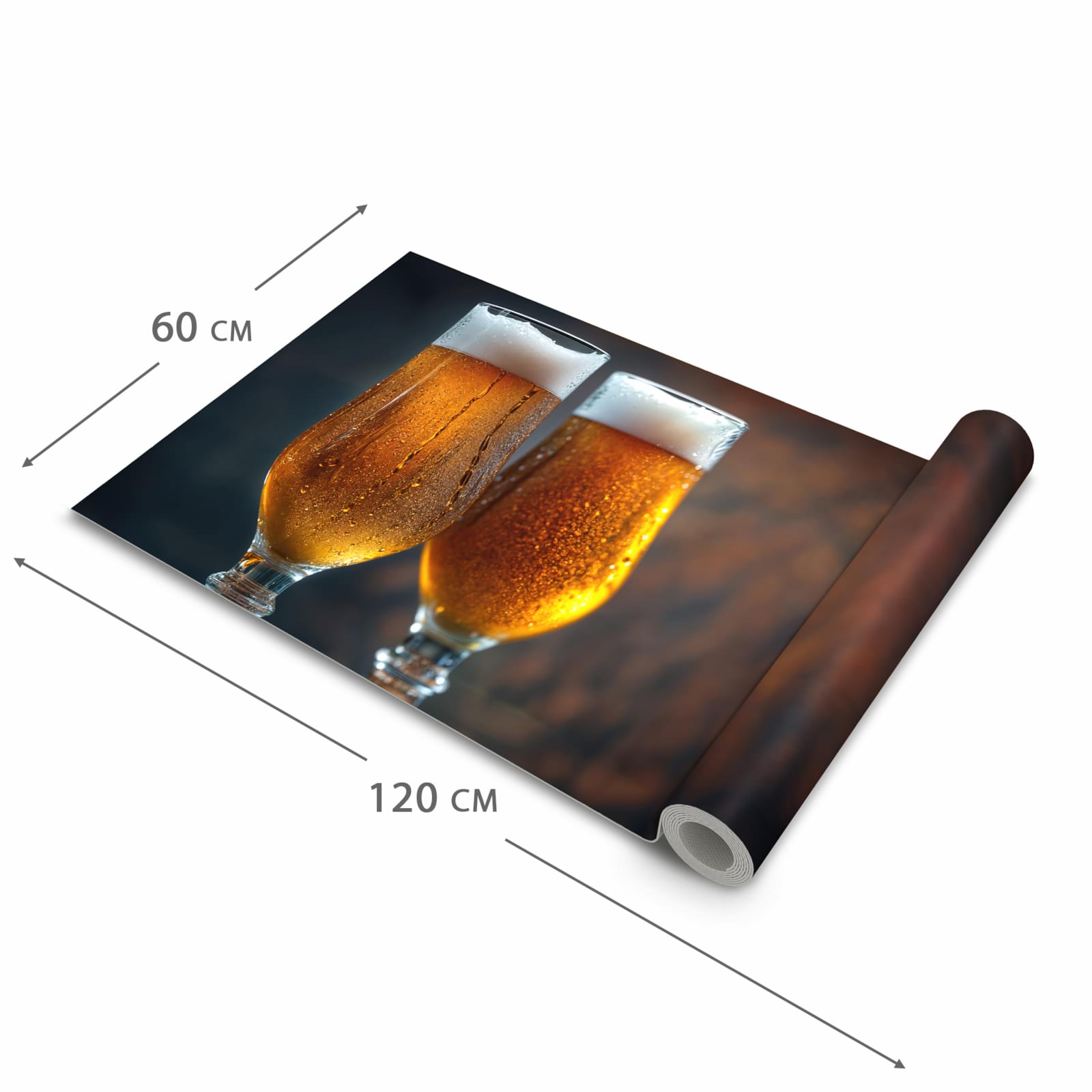 Geruchsneutraler Küchenläufer mit Motiv Zwei Biergläser Holz in der Grösse 60x300 cm